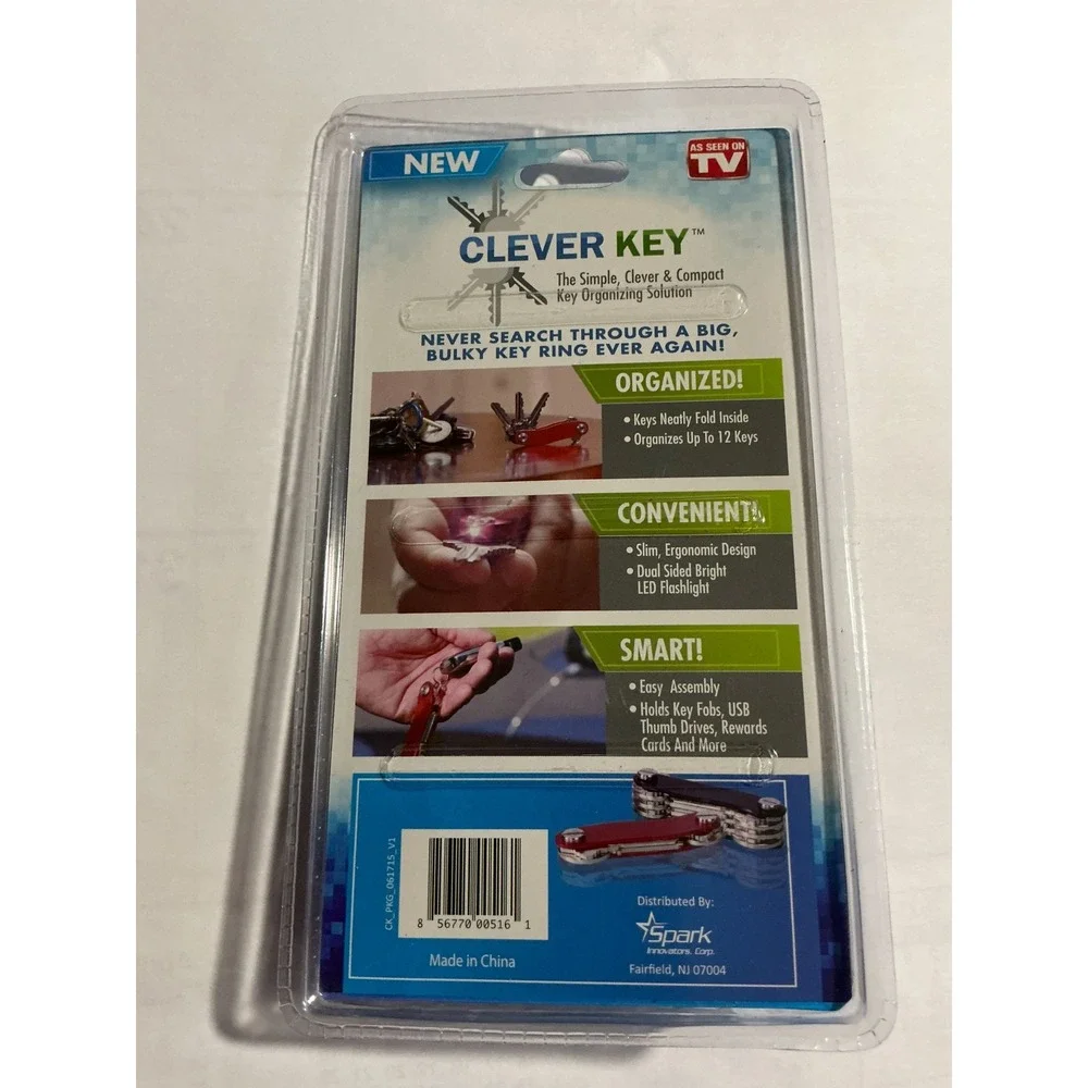 Clever Key As Seen On TV Key Organizer Black Aluminum with LED Flashlight New